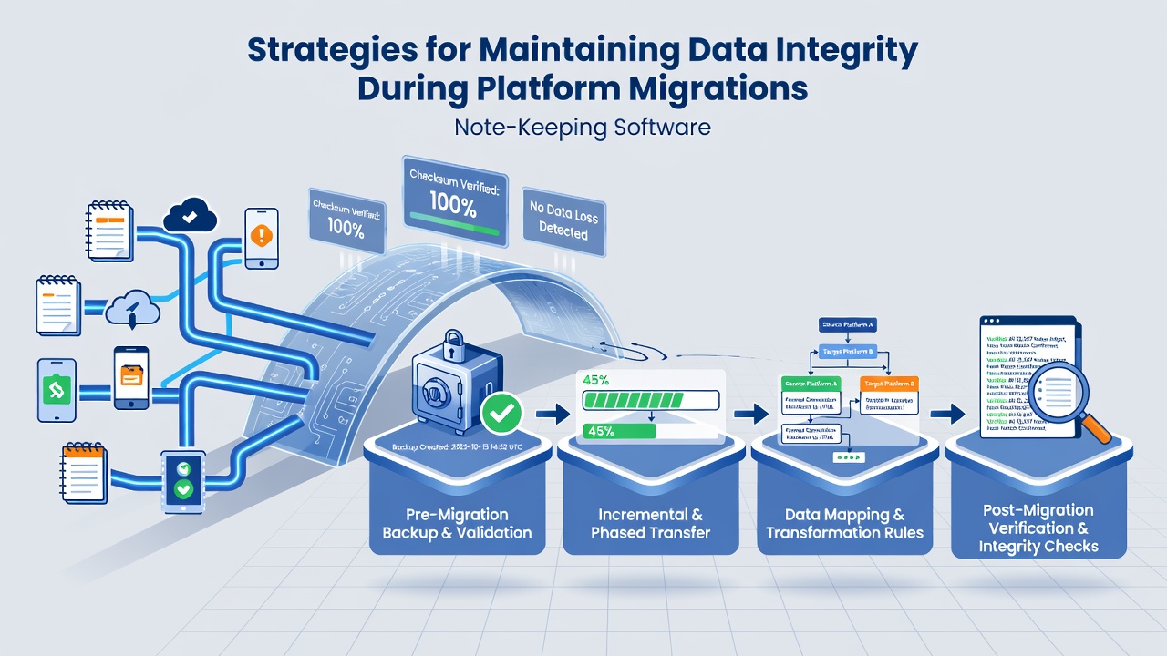 Screenshot of data verification dashboard during note platform migration with integrity check results